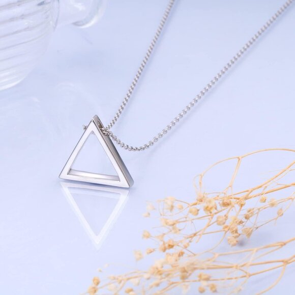 925 Sterling Silver Geometric Triangle Pendant Necklace for Women - Elegant and - Picture 4 of 8